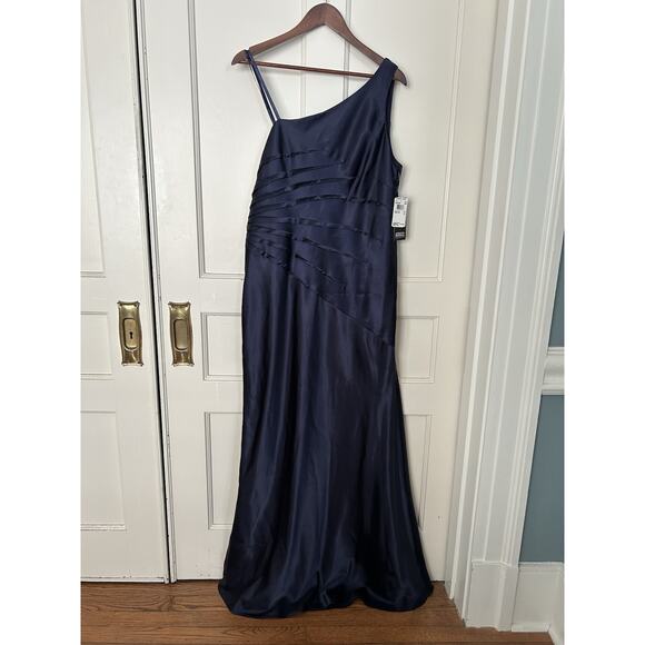 Adrianna Papell Sunburst One Shoulder Formal Dress Womens Size 16 Blue NWT - Picture 1 of 9